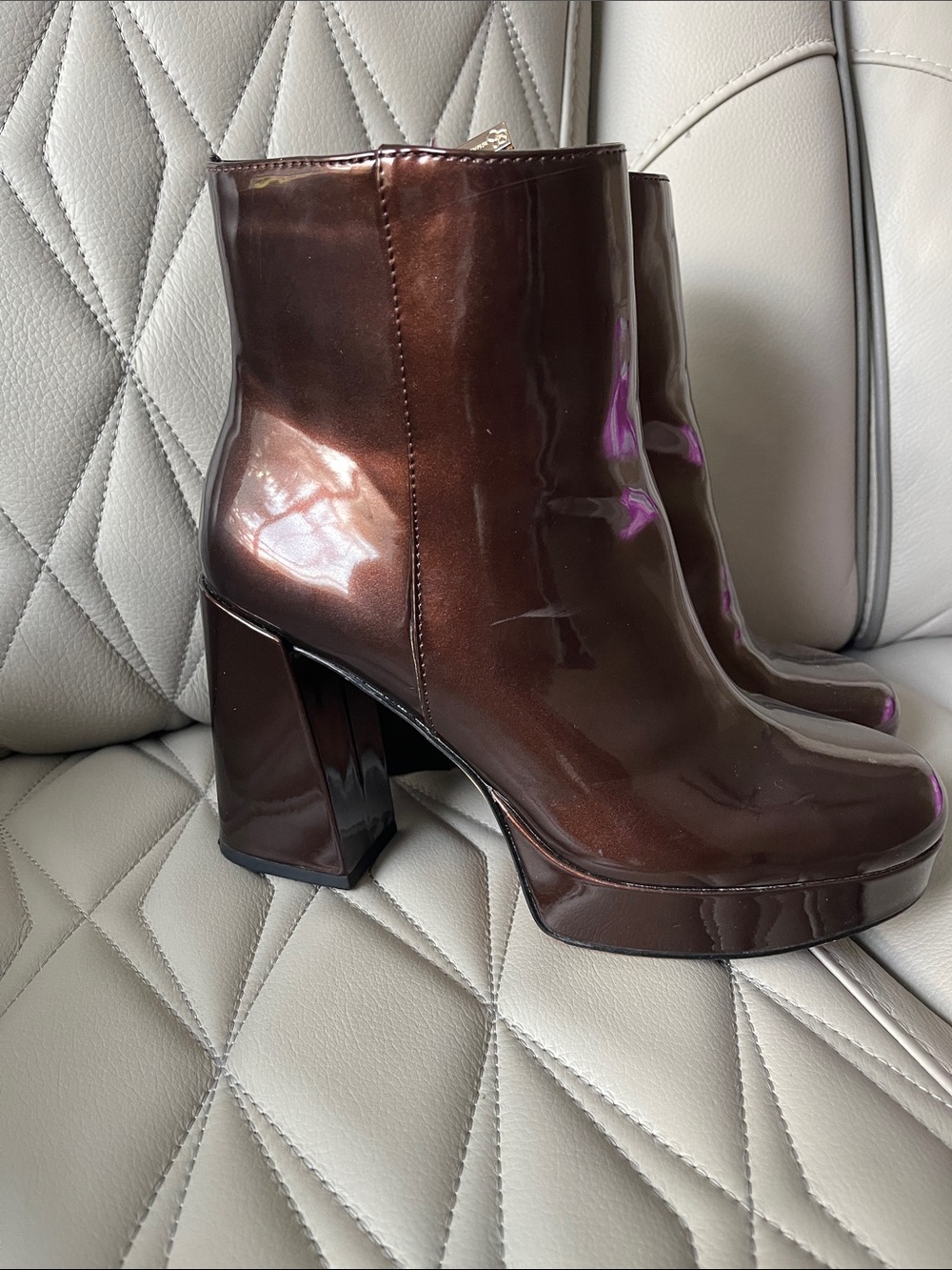 Jessica Simpson Metallic Brown Patent Platform Ankle Boots
